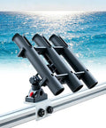 3 Pole Fishing Rod Holder With Aluminum 90 Degree Track Bracket Base, 360 Degree Rotating Deck Or Side Mount For Versatrack And Ranger Track Systems, Heavy Duty Boat Track Bracket mounted on boat track