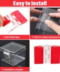 Self Adhesive Cabinet Hinges Set For Wooden Boxes And Small Furniture, showing easy installation steps for clear acrylic hinges.