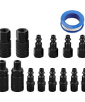 Top Shelf 15 Piece Air Hose Fitting Kit With Quick Connectors And Pneumatic Couplers For Compressor Tools Plus Black Steel Adapters And Tape, 1/4 NPT