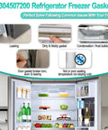 5304507200 Refrigerator Freezer Gasket replacement; front view of open fridge showing shelves