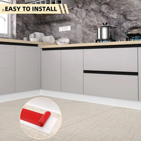 Kitchen corner with 5 Inch Peel And Stick Vinyl Baseboard Trim 20 Feet Flexible Cove Baseboard Molding for wall to floor gaps