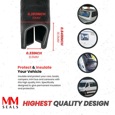 Large U Edge Trim Seal With Internal Clips For Auto And Home, 0.656 Inch U Height, 0.0469 To 0.1563 Inches Thick detail view