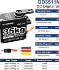 Beefy 35Kg Digital Servo At 8.4V With Full Metal Gear IP67 Waterproof And 25T Servo Horn for RC cars, boats, and robots, product specs.