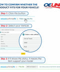 Steps to confirm product fit for vehicle on Amazon with vehicle selector and fit status guidance
