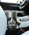 Ice Sailing Thrill Seeker Insulated Stainless Steel Tumbler in a car cup holder, dual wall design for hot or cold drinks.