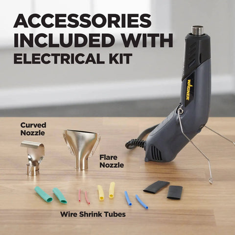 All In One Dual Temperature Electric Heat Gun Kit HT400 680F And 450F with accessories, including nozzles and shrink tubes
