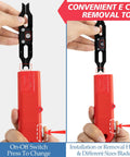 Pro Grade Clip Assortment Kit With Removal And Installation Tool 350 Pcs in hand, demonstrating tool with red handle and blades.