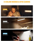 Under Cabinet Lights With Motion Sensor USB C Rechargeable LED Closet Lighting Kit showing three color modes in use