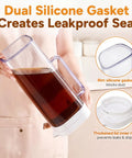 Person holding 64oz leakproof pitcher with lid from Two 64oz Leakproof Plastic Pitchers With Lids For Fridge Door set