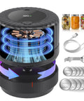 Electric Vacuum Sealer For Mason Jars VP06 Plus No Fuss One Button Jar Sealing System with cans and cables visible