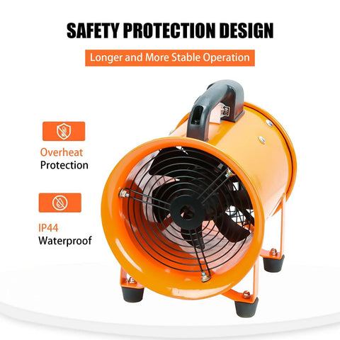 Heavy Duty High Velocity 10 Inch Portable Utility Blower Fan with 3150 RPM for Basements, Shops, and Warehouses featuring IP44 waterproof design.