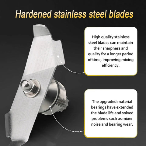 Hardened stainless steel blade and bearings of the Advanced Series 48 And 64 Oz Food Blender In Silver with performance details