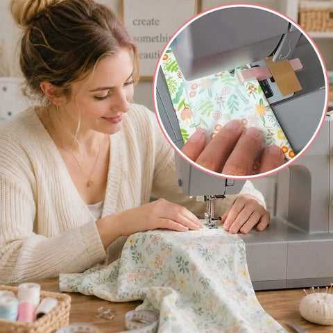 Woman using Magnetic Sewing Seam Guide For Precision Stitching And Straight Seams Multi Size Alignment Tool for quilting