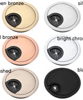 Premium Zinc Alloy Desk Grommet Kit With Rotatable Flip Top And Removable Center For 50 To 80 Mm Holes In Sleek Brushed Or Shiny Colors, Totally Rad For Managing Cables And Polishing Your Workspace Stylishly. six zinc alloy desk grommets in green bronze, silver, red bronze, bright chrome, brushed, and black