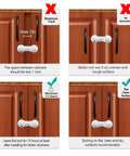 Diagram showing proper installation of Four Pack Child Safety Cabinet Locks For Baby Proofing Kitchen And Home on cabinet handles.