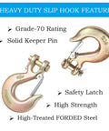 Heavy Duty Clevis Slip Hook Three Eighths Inch Grade 70 With Safety Latch, highlighting safety latch and Grade 70 rating.