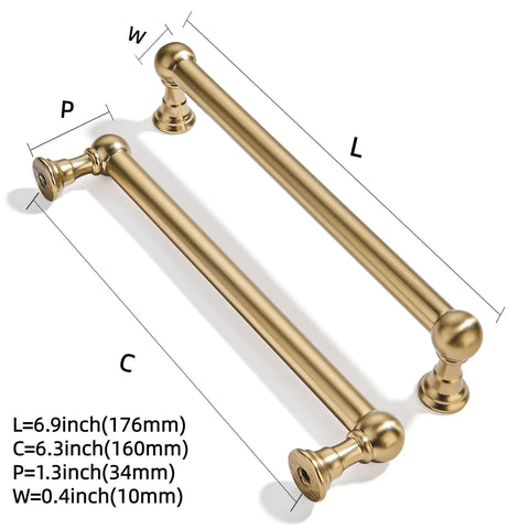 2 Pack 6 And A Quarter Inch Hole Center Brushed Brass Cabinet Pulls Beefy Durable Heavy Duty Solid Warm Brass Cabinet Handles