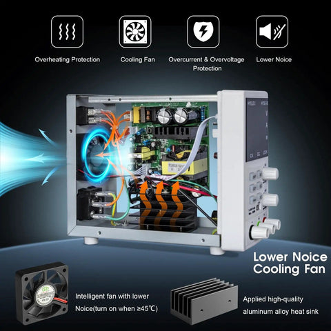 Variable DC Power Supply Pro Grade 0 To 50V 0 To 6A 150W Switching Regulated Benchtop Power Supply Cooling Fan Mechanism