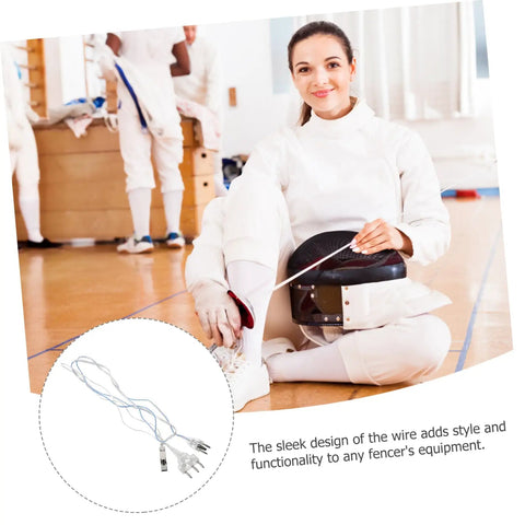 Fencer sitting in training hall with Pro Grade Foil Fencing Mask With Durable Wire Cord And Guard Cord Impact Resistant Shield