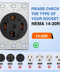 NEMA 14-30R socket image showing compatibility for No Sweat 50 Ft Ev Dryer Extension Cord 4 Prong Nema 14 30 Plug.