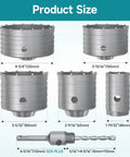 Boss Level 6 Piece Masonry Concrete Hole Saw Kit With Tungsten Carbide Segments And Heat Treated Steel Hub sizes displayed.