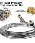59 Inch Stainless Steel Handheld Shower Hose with Brass Connectors and G1/2 Fittings, Flexible 304 Stainless Steel Replacement Hose