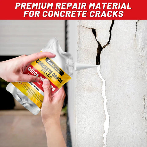 Self Leveling Concrete Crack Filler for Driveways and Patios Fast Drying Cement Repair applied to wall crack from tube.