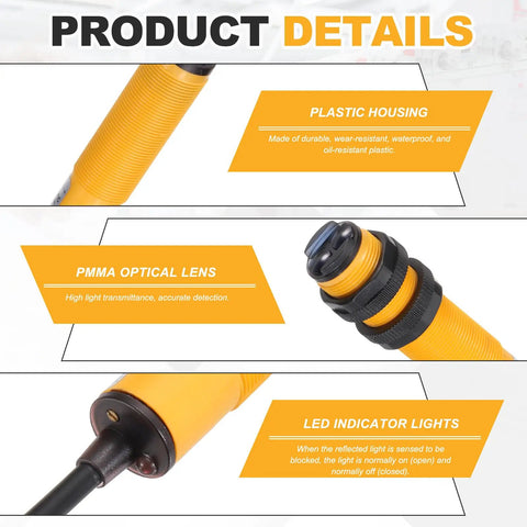 Heavy Duty Diffuse Reflection Photoelectric Sensor One Meter Detection Range M18 DC Six to Thirty Six Volts NPN Normally Closed Output 300mA