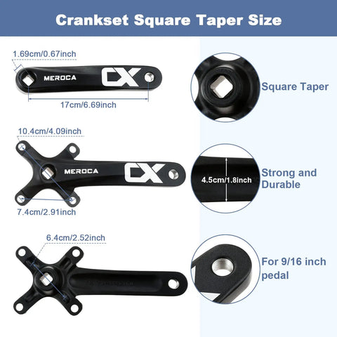 Dimensions of Beefy Square Taper Crankset for Mountain Bikes 170mm Crank Arm Set 104 BCD 32T in diagram