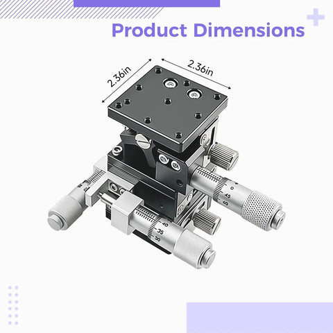 Three Axis Linear Stage For Crisp, Dope Precision Positioning With A 2.4 By 2.4 Inch Table showing dimension details in image
