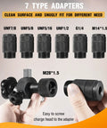 Hydraulic Nitrogen Pressure Gauge Test Kit For Accumulators With Three Gauges, showing 7 adapters in various sizes