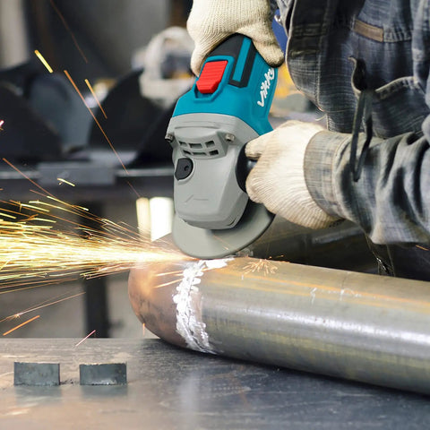 Worker using Cordless 20V Angle Grinder That Packs a Punch With 8500 RPM Brushless Motor, 5-Inch 125mm Cutting for metalwork