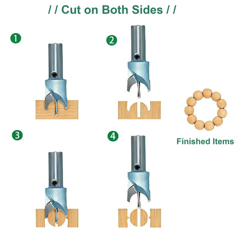 Wood Bead Maker Kit With Tungsten Steel Ball Milling Cutters Set For Lathes showing bead cutting process steps