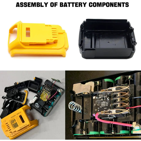 Heavy Duty Rock Solid Battery Case Shell Replacement For 18V And 20V Cordless Power Tool Batteries DCB200 DCB201 DCB203 DCB204 DCB205 Busted Housing Repair Kit components assembly
