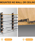 Heavy Duty Steel Fishing Rod Rack and Holder for Wall or Ceiling Mounts, holds up to six fishing rods, black steel, mounted view