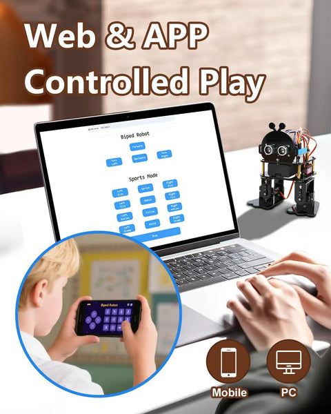 Kid Friendly Bionic Biped Robot Kit For STEM Toys And Science Fun Hands On Programmable Coding Crafts Set With Arduino ESP32 Learn Mechanics Electronics And Coding Great Birthday Gift For Ages 8 To 12 Boys And Girls, web app control