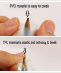 Comparison of PVC and TPU material durability, highlighting TPU's resilience in the 20 Pack TPU Pool Patch Repair Kit For Air Mattress Pools Bounce Houses Tents Canopies Floats And Inflatable Toys With 2 Pieces Plastic Deflate Tubing Waterproof High Strength Patches With Clear Adhesive.