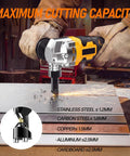Awesome Cordless Metal Nibbler Compatible With DeWalt 20V Battery Brushless Metal Cutter shown cutting stainless steel.