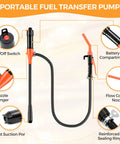 3GPM portable fluid transfer siphon pump with orange-red body and black handle, flexible hose.