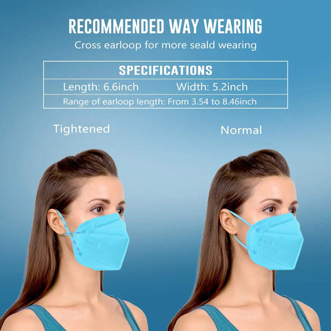 KN95 Face Mask Pack Of 25 With Five Layer Filtration For Over 95 Percent PM25 And Air Pollution Protection, wearing guide image