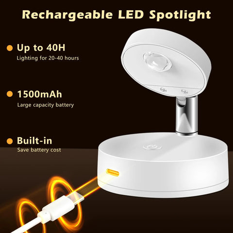 2 Pack Rechargeable LED Spotlight Kit For Indoor Use With Wireless RGB Color Lighting, Remote Control, showcasing round puck light