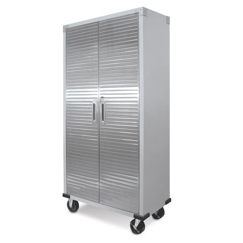 Rock Solid Built Tough Steel Rolling Storage Cabinet With Lockable Double Doors Adjustable Shelves And Heavy Caster Wheels For Garage Shop Organization Granite Finish
