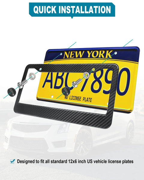 Legit Real Carbon Fiber License Plate Frame With Glossy 3D Twill Finish For Cars And Trucks with installation hardware.