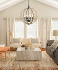 Six Light Farmhouse Chandelier With Rustic Wooden Globe Orb Open Sphere Pendant Light For Kitchen Island Foyer Bedroom Or Living Room 20 Inch Diameter Natural Wood And Metal Finish hanging in a living room