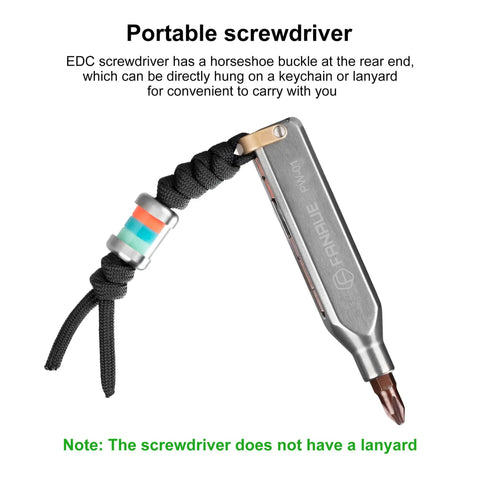 Slick Titanium Pocket Screwdriver Featuring Ten Versatile Bit Sizes Magnetic Repair Multitool And Precision EDC Gear Gotta Have Home Improvement Kit For Pro Level Quick Fixes On The Fly with horseshoe buckle for keychain attachment.