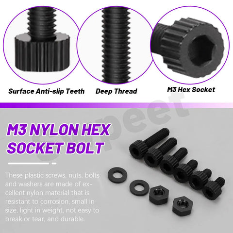 330Pcs M3 Nylon Hex Socket Screws Nuts With Washers Kit Six Sizes Black Plastic Hex Head Cap Screws Bolts Nuts Full Thread