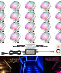 LED Outdoor Deck Lights Kit RGB 20 Pack 12V DC Low Voltage IP67 Waterproof Remote Dimmable Color Changing Recessed
