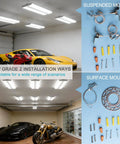 Heavy Duty Led High Bay Light 2 Foot Linear Shop Fixture 200 Watt with suspended and surface mount installation options.