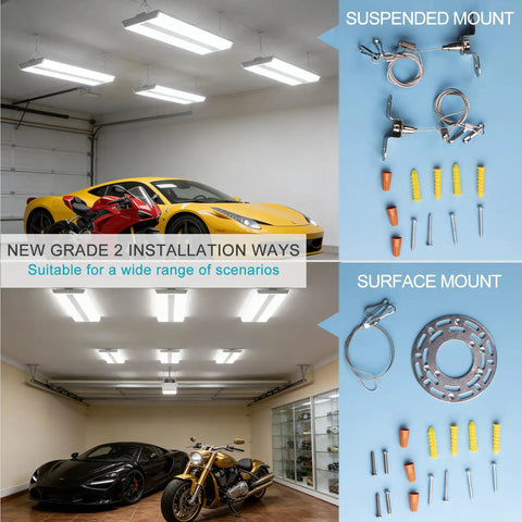 Heavy Duty Led High Bay Light 2 Foot Linear Shop Fixture 200 Watt with suspended and surface mount installation options.