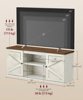 Farmhouse TV Stand Built To Handle 65 Inch TVs With Sliding Barn Doors, Rustic White And Honey Brown Entertainment Center